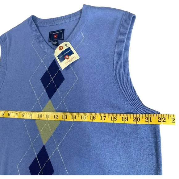Saddlebred New Sleeveless Sweater Vest Golf Size M Pullover Cotton Blue Argyle - Picture 9 of 11